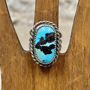 Large Oval Turquoise Sterling Silver Ring Size 6